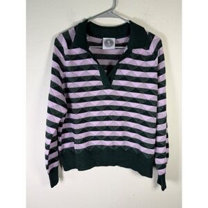 Happy Sheep Merino Cashmere Geometric Diamond Polo Sweater Green Purple Small